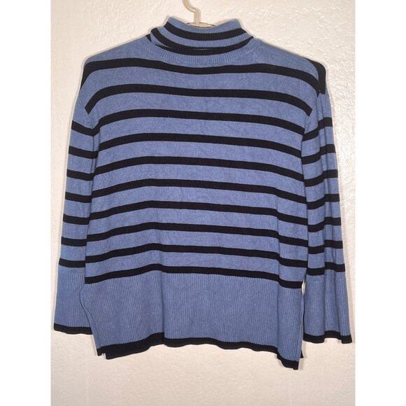 BTFBM Striped Blue & Black Ribbed Knit Turtleneck Sweater XL Warm Oversized - Picture 3 of 16